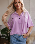 Kyla Flap Pocket Collared Buttoned Short Sleeve Blouse