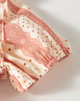 Kelsey Frilled Short Puff Sleeve Mixed Print Blouse