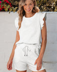 Ocean Bow Jacquard Ruffle Sleeve Short 2pcs Outfit
