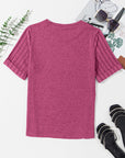 Alma Ribbed Splicing Sleeve Round Neck Top