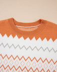 Geometric Zigzag Stripe Crewneck Pullover Sweater
