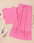 Estrella Textured Crop Vest Lace-up Long Skirt Set