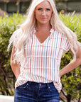 Imani Striped Pin tuck Tiered Cap Sleeve Blouse