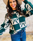 Checker Bow Crewneck Sweater