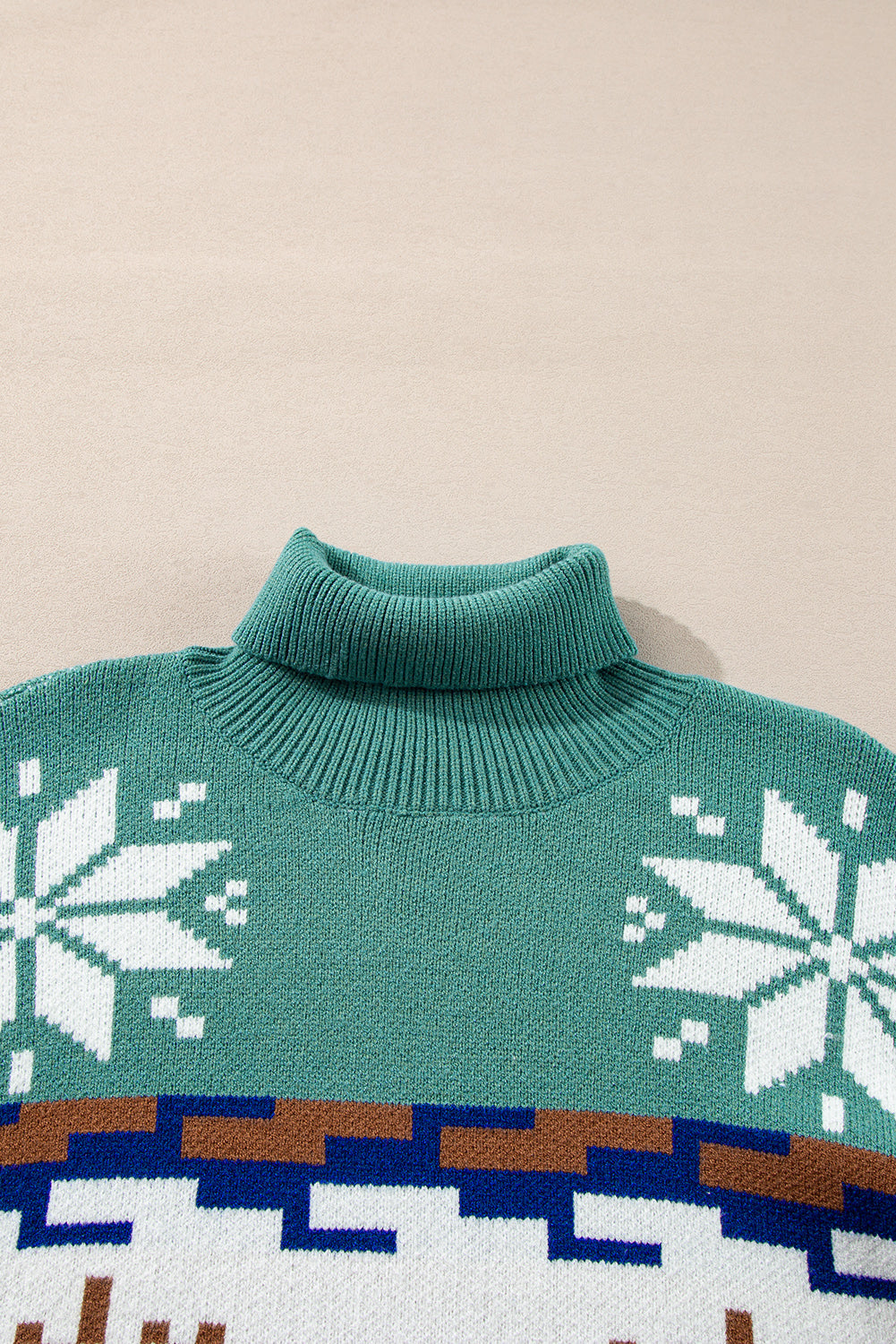 Christmas Reindeer Snowflake Colorblock Turtleneck Sweater