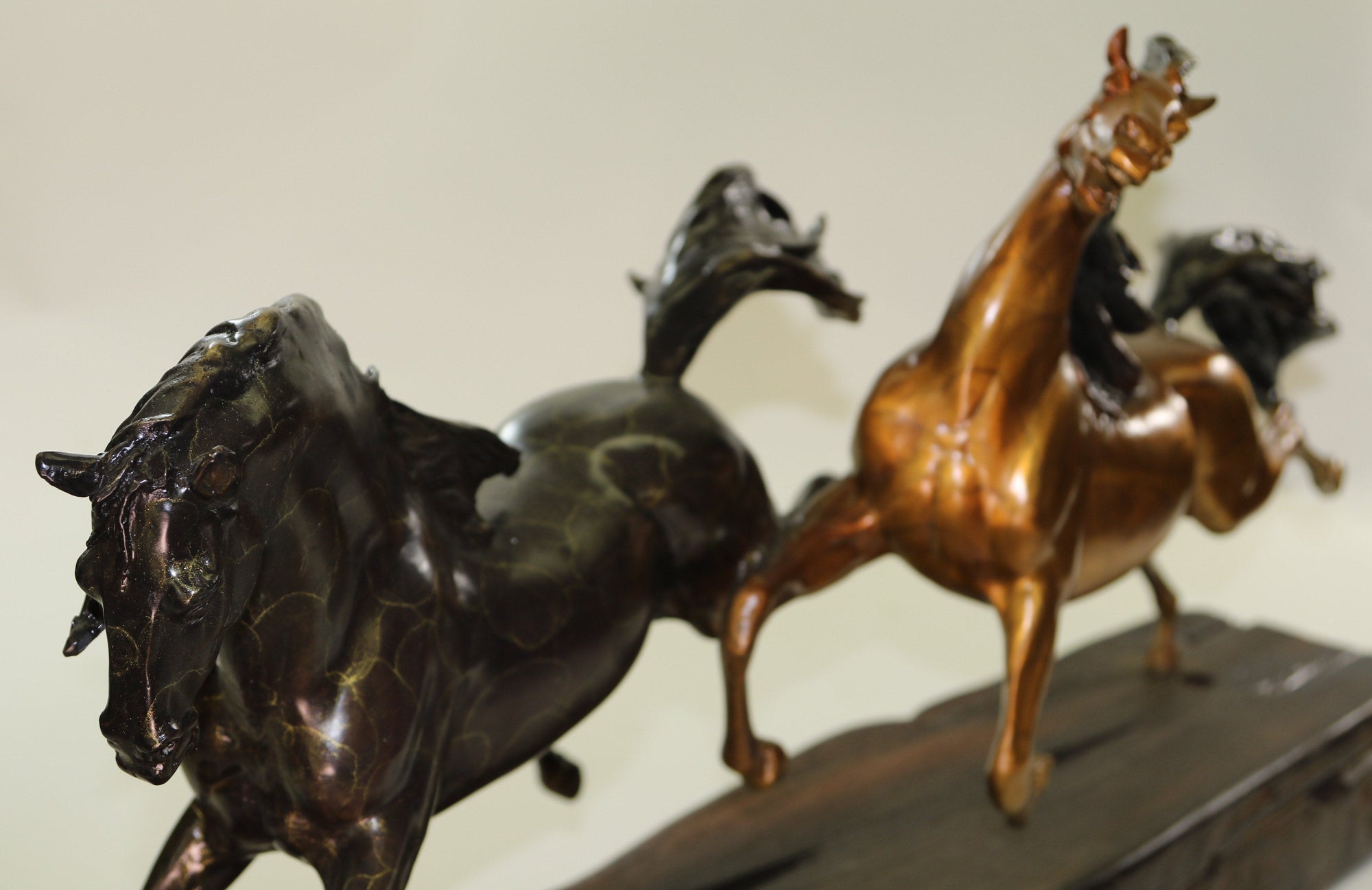 Limited Edition Two Galloping Horses Hand Painted Museum Quality Bronze Artwork