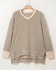 Plus Size Stripe Textured Dolman Sleeve Top