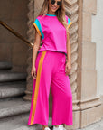 Colorblock Cap Sleeve Tee and Pants Set