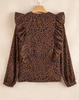 Leopard Ruffle Puff Sleeve Blouse
