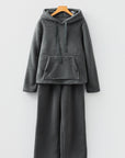 Fuzzy Drawstring Hoodie and Pants Lounge Set