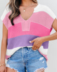 Stripe Colorblock V-Neck Sweater T-Shirt