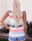 Skyla Sequin Pocket Patchwork Striped Tank Top
