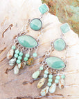 Deco Green Turquoise and Sterling Silver Chandelier Earrings