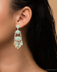 Deco Green Turquoise and Sterling Silver Chandelier Earrings