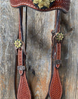 Basketweave Browband Headstall / Bridle - Gold Sunflowers 