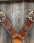 Breastcollar - Gold Flowers & European Crystal Conchos 