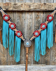 Buckstitch One Ear Headstall & Breastcollar Set -Red Flowers 