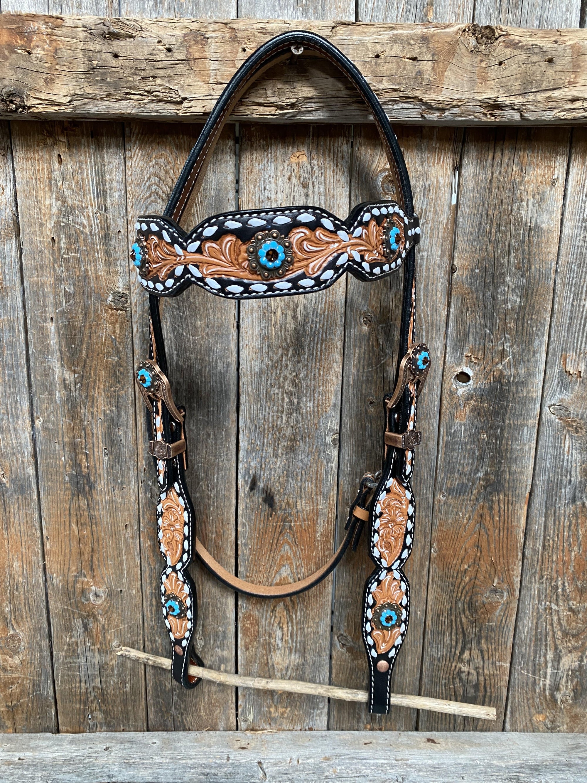 Classic Turquoise and Topaz Browband / One Ear Tack Set 