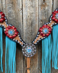Buckstitch One Ear Headstall & Breastcollar Set -Red Flowers 