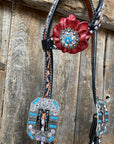 Buckstitch One Ear Headstall & Breastcollar Set -Red Flowers 
