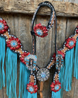 Buckstitch One Ear Headstall & Breastcollar Set -Red Flowers 