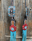 Buckstitch One Ear Headstall & Breastcollar Set -Red Flowers 