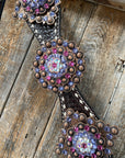 Dark Oil Buckstitch One Ear Headstall & Breastcollar - Pink 