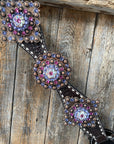 Dark Oil Buckstitch One Ear Headstall & Breastcollar - Pink 