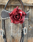 Dark Oil Buckstitch -Red Rose Browband Headstall & Breastcollar Tack Set 