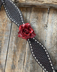 Dark Oil Buckstitch -Red Rose Browband Headstall & Breastcollar Tack Set 