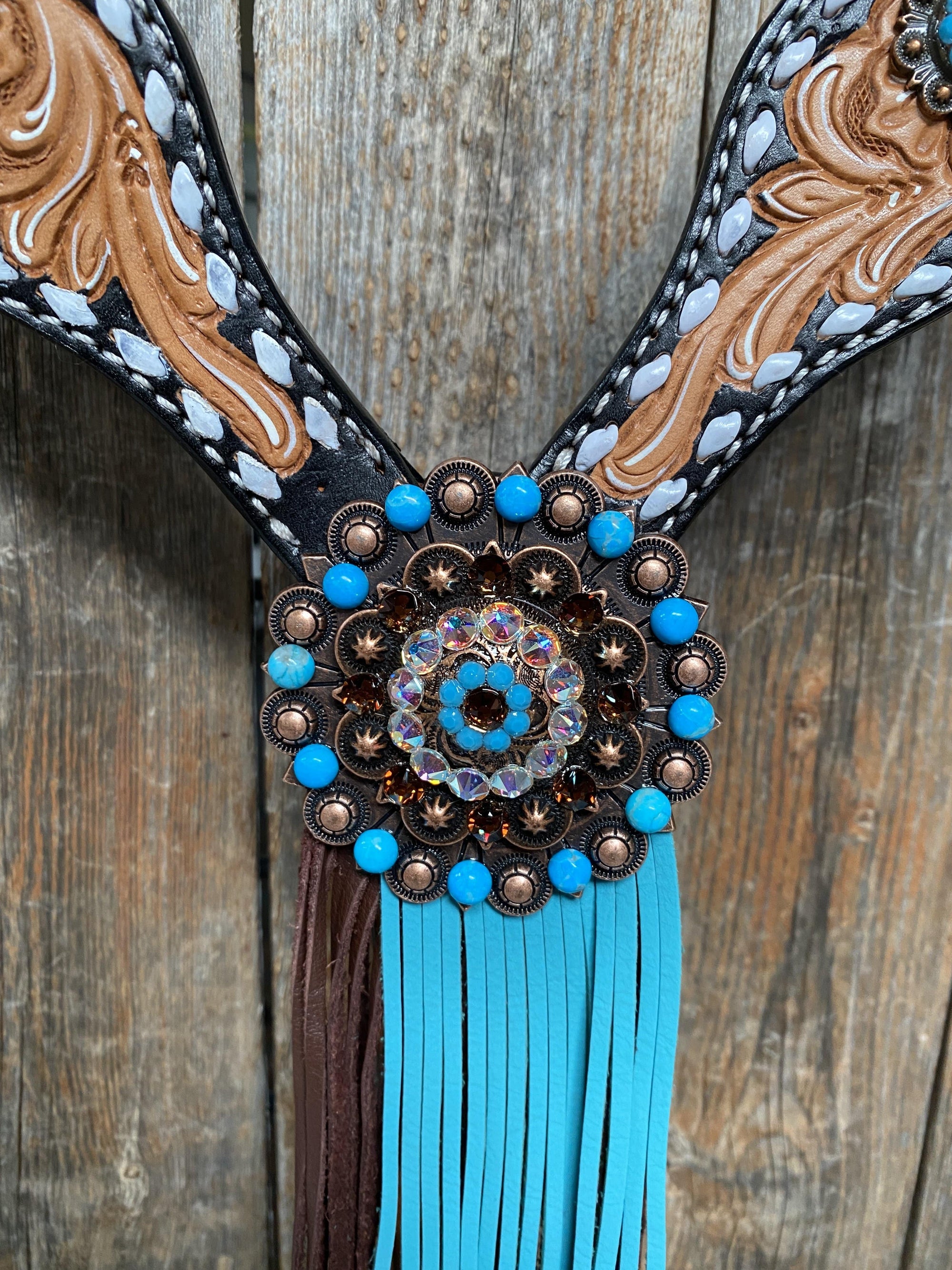 Classic Turquoise and Topaz Browband / One Ear Tack Set 