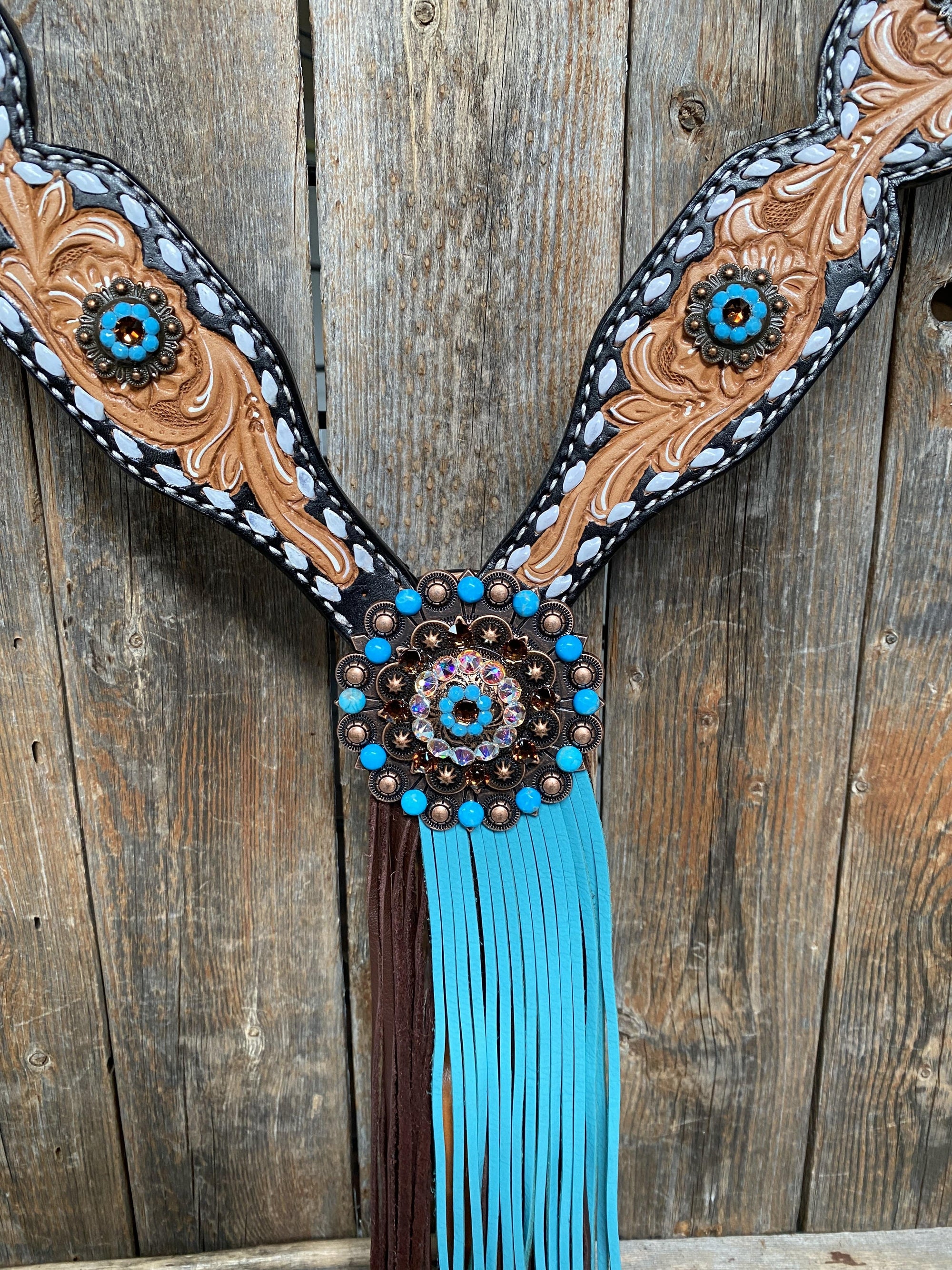 Classic Turquoise and Topaz Browband / One Ear Tack Set 