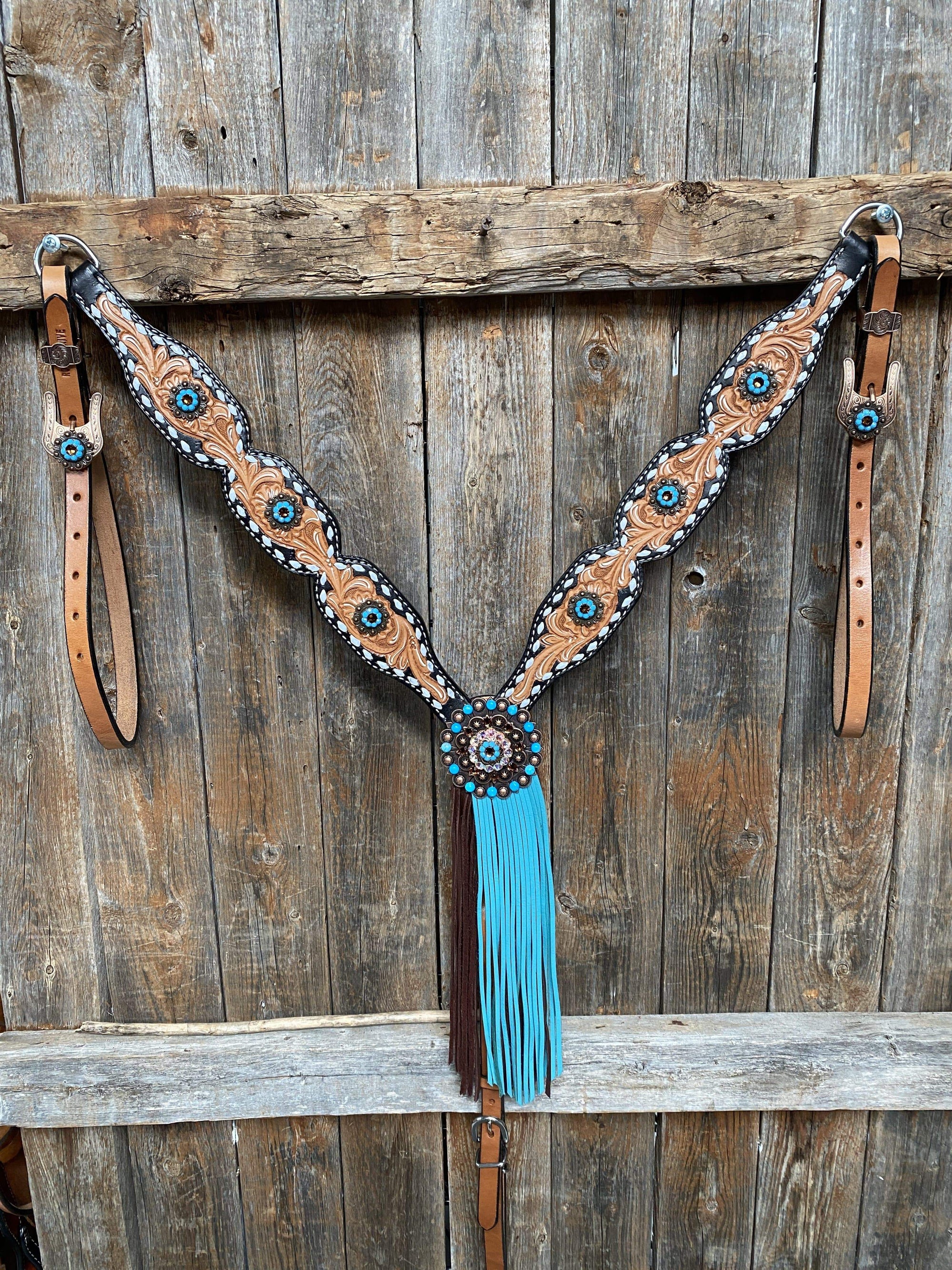 Classic Turquoise and Topaz Browband / One Ear Tack Set 