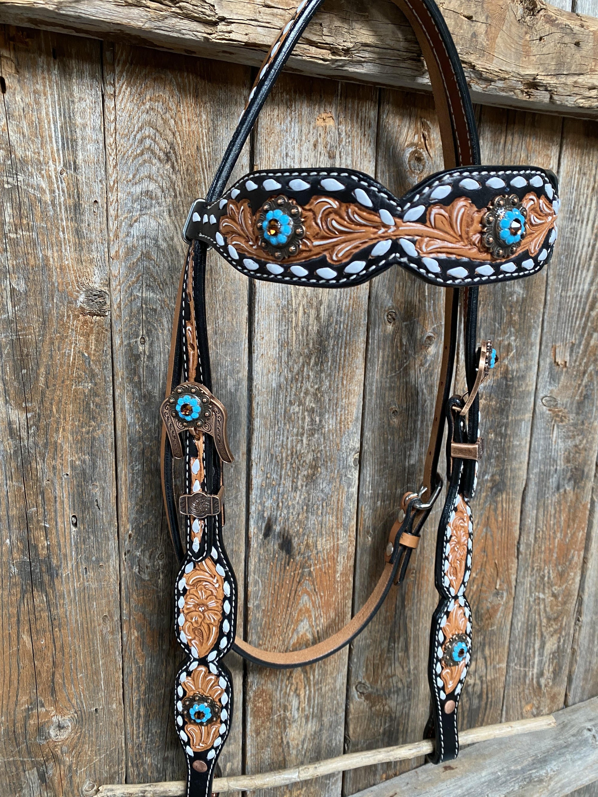 Classic Turquoise and Topaz Browband / One Ear Tack Set 