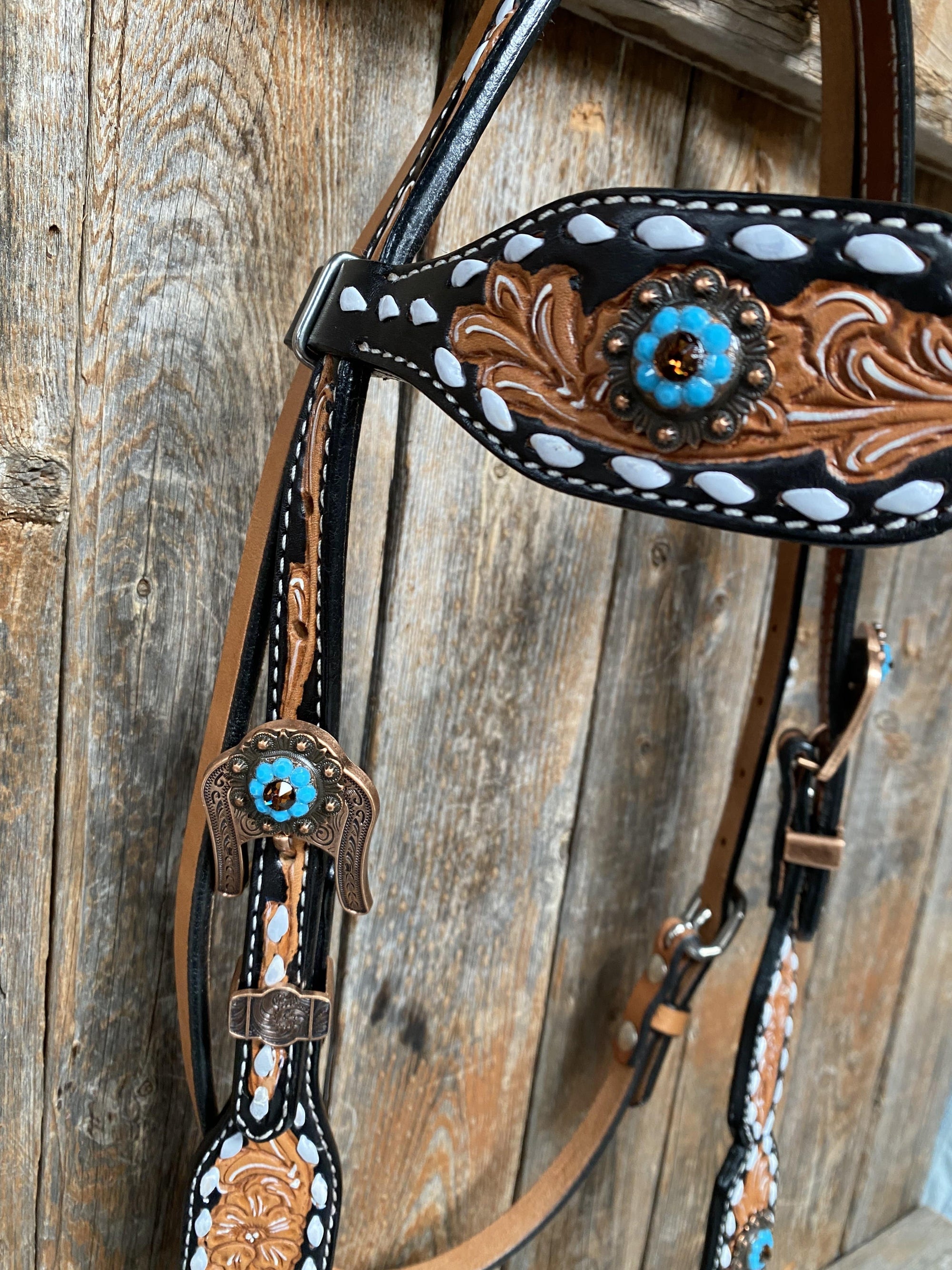 Classic Turquoise and Topaz Browband / One Ear Tack Set 