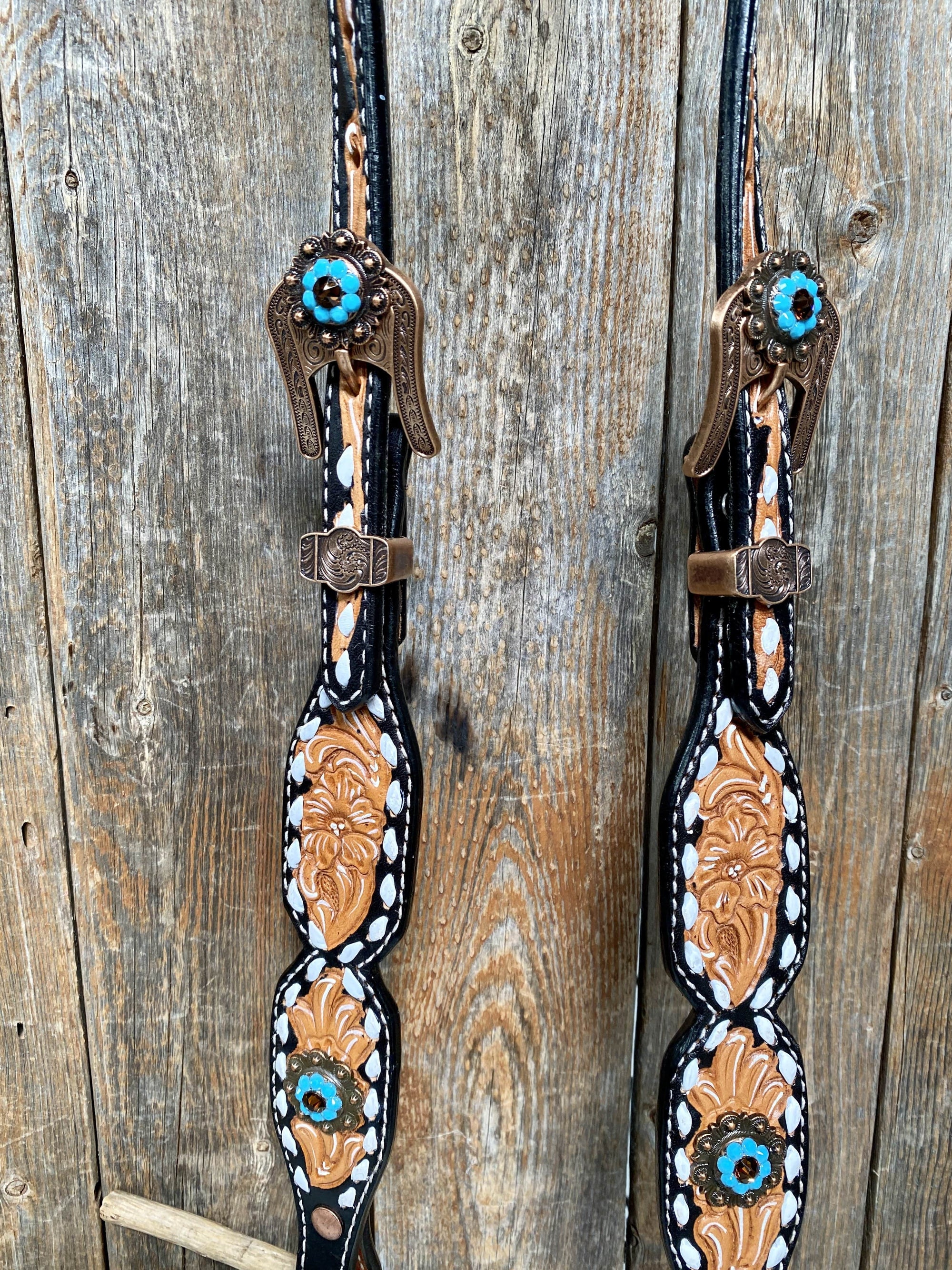 Classic Turquoise and Topaz Browband / One Ear Tack Set 
