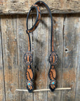 Two Tone Leaf Floral Turquoise One Ear & Breastcollar Tack Set 