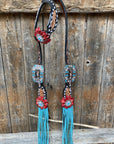 Buckstitch One Ear Headstall & Breastcollar Set -Red Flowers 