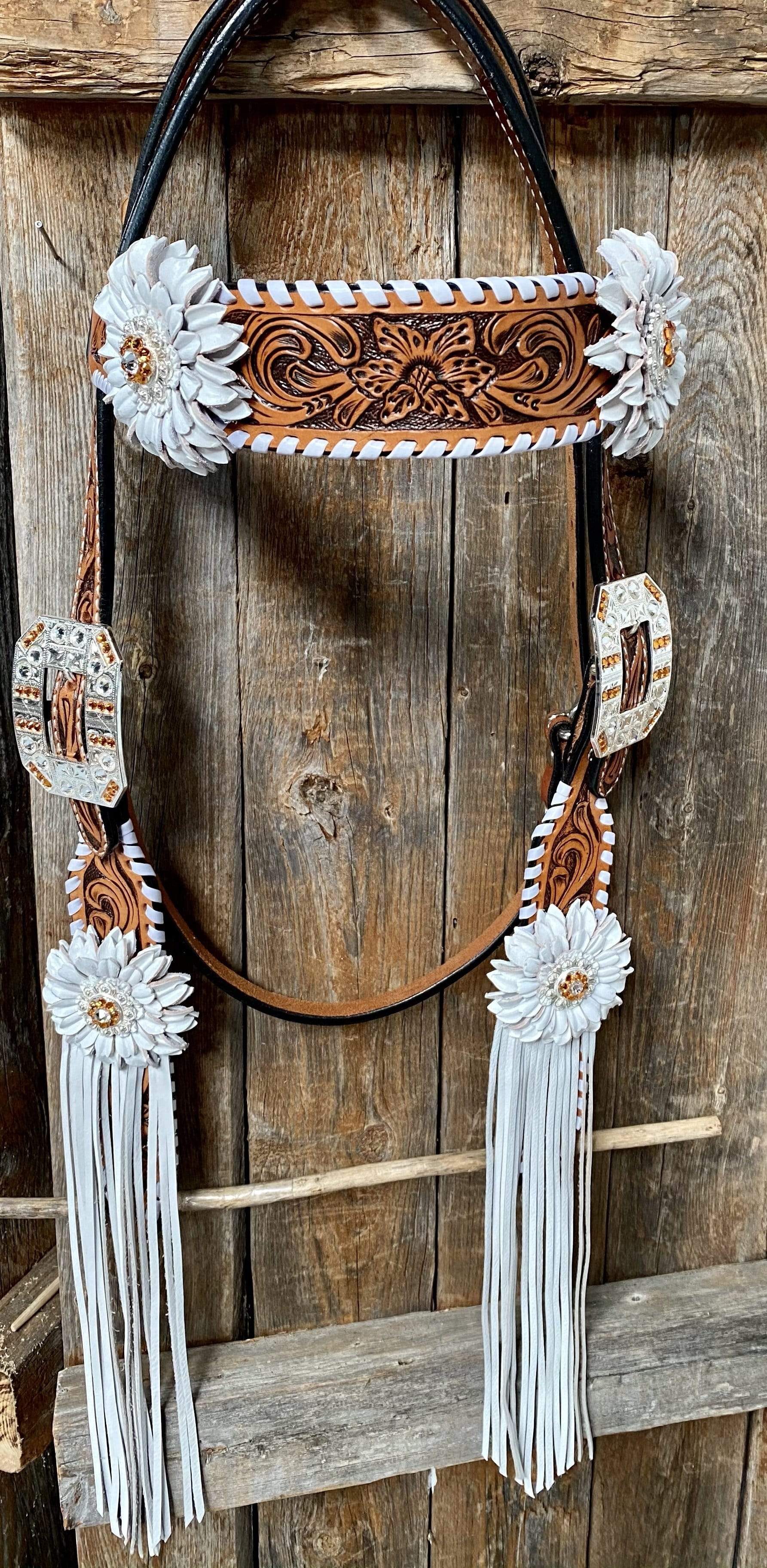 Whipstitch Headstall -Golden &amp; Daisy 