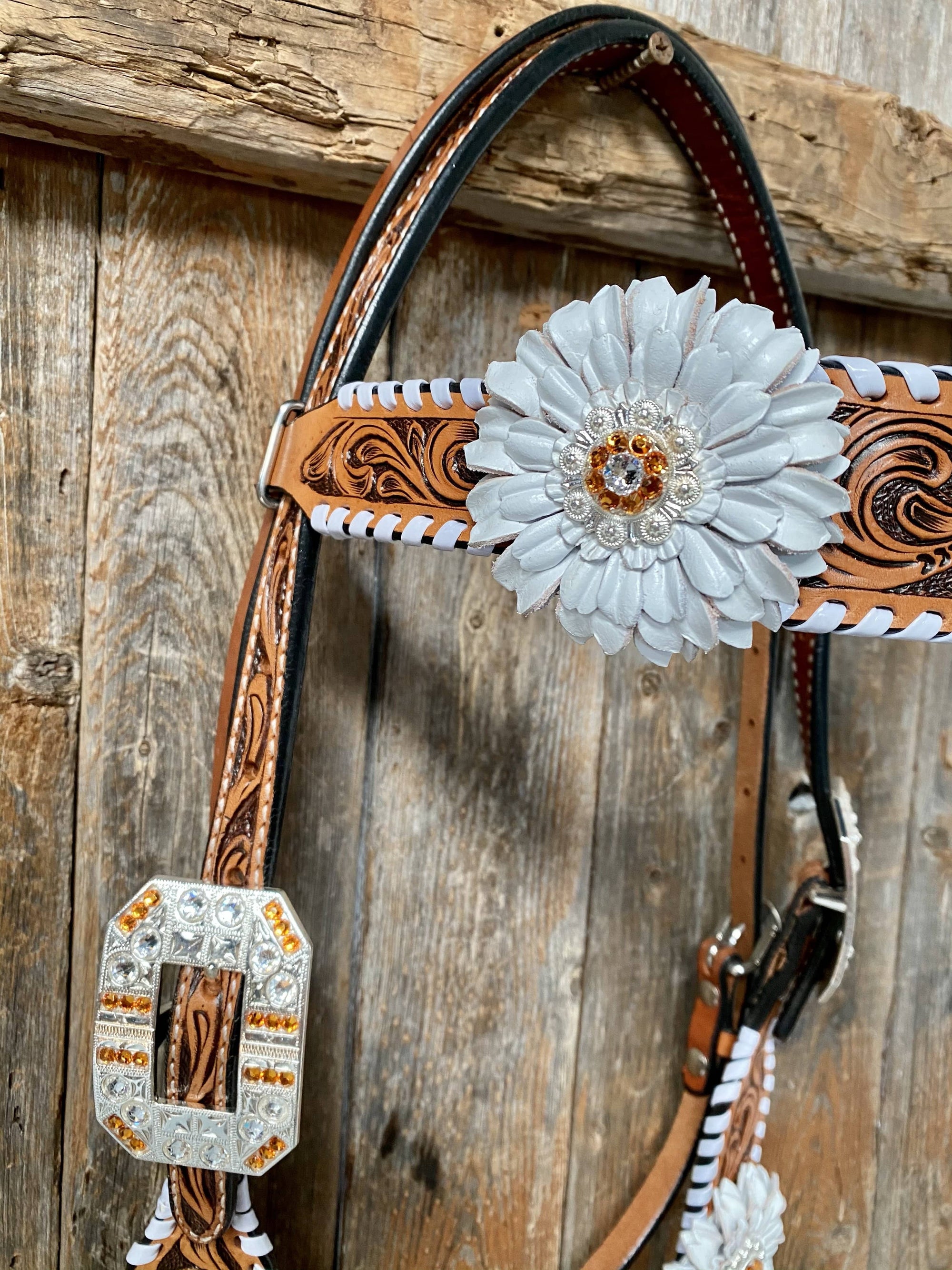Whipstitch Headstall -Golden &amp; Daisy 
