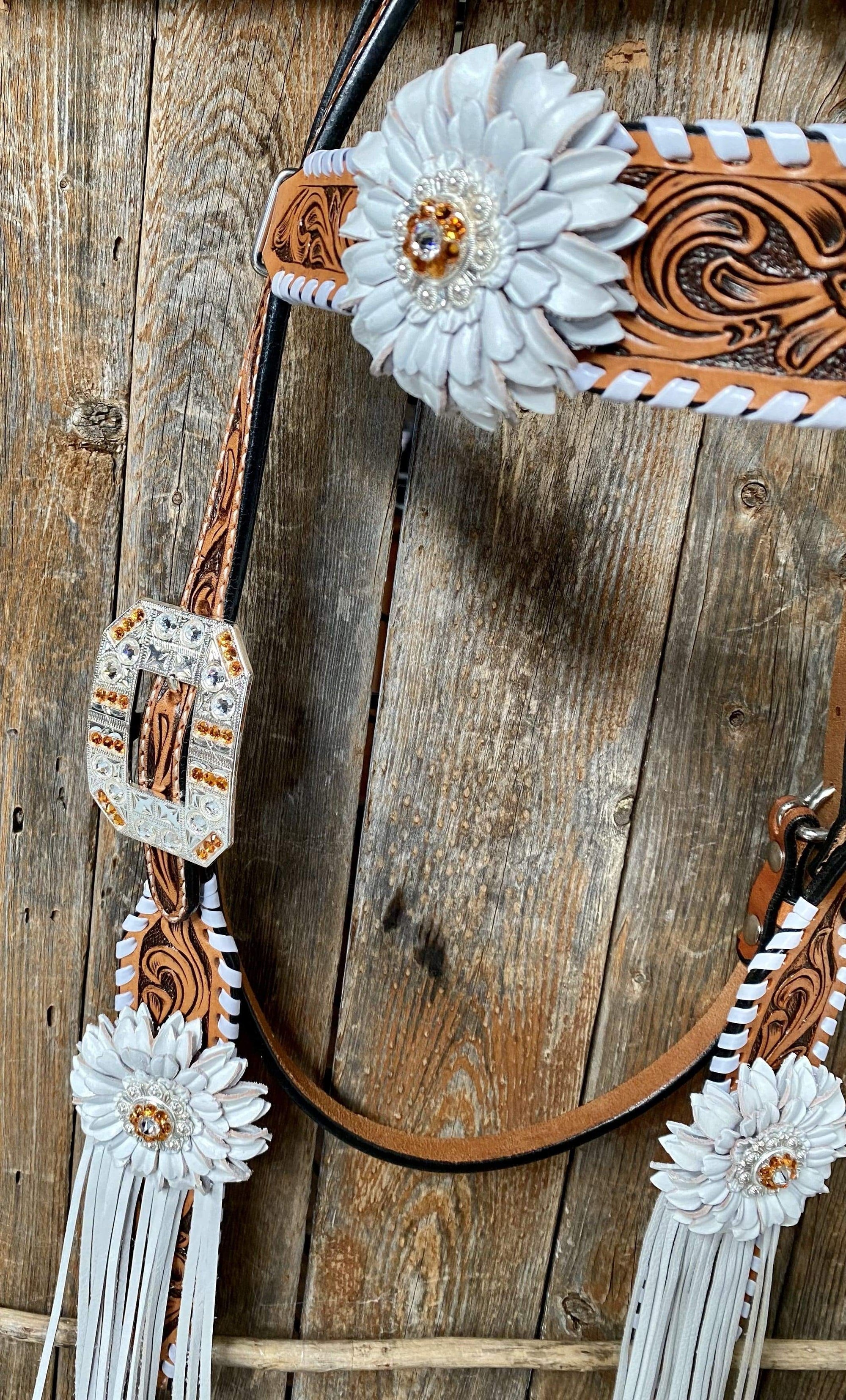 Whipstitch Headstall -Golden &amp; Daisy 