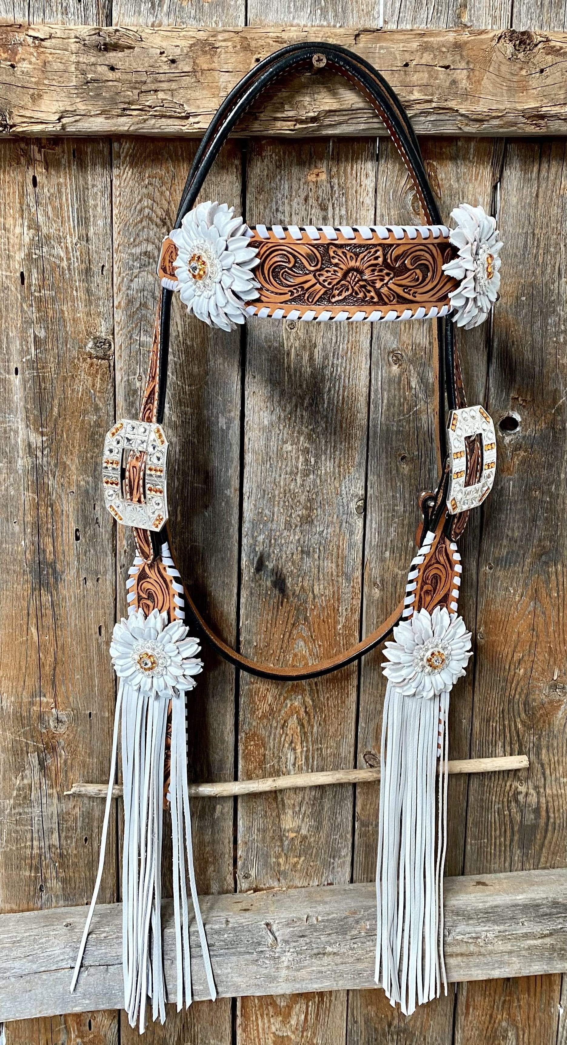 Whipstitch Headstall -Golden &amp; Daisy 