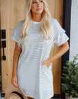 Briana Stripe Ruffled Short Sleeve T Shirt Dress