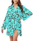 Turquoise Horseshoe Women's Long Sleeve Belted Satin Feel Dressing Lounge Robe