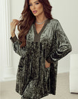 Velvet Long Sleeve V-Neck Side Pocket Dress