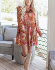 Floral Half-Button Long Sleeve Ruffle Mini Dress