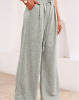 Solid Tied High-Waist Pleated Sweatpants