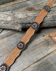DC76 - Light Oil Leather Copper Flower Dog Collar 10"-22" W196L