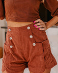 Corduroy Scalloped Edge High Waist Shorts