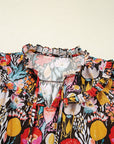 Floral 3/4 Puff Sleeve Tied Neck Blouse